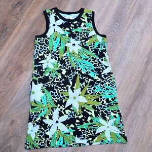 Nike Girls Tropical Leopard Floral Print Dress Black Neon Lime Blue Youth L